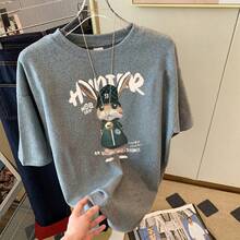 Women's Casual Shirt With Print, Short Sleeves, And Round Neck, Spring/Summer Local Urban Fashion. T4LB - Medium Gray - View 7
