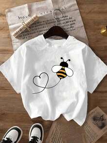 Plus Size Women's Fashion Casual Sports T-Shirt - Cute Heart Print, Suitable For All Seasons, Sports T-Shirt, Fun Print Top, Comfortable Fit, Women's T-Shirt - 白色的 - 查看 1
