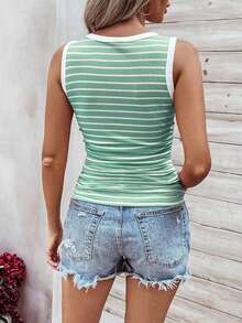 Top De Tirantes Acanalado, Ajustado Y Con Cuello Redondo De Mujer Con Rayas - verde menta - Ver 2