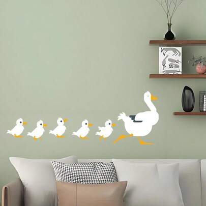 1set Wall Decals Featuring A Mother Duck And Her Ducklings, Self-Adhesive Stickers, Suitable For Home Decoration, Room Decoration, Door Decoration, And Wall Decoration, Made Of PVC Material, Removable