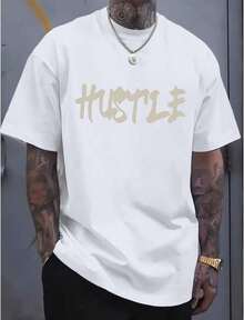 Camiseta de gran tamaño con estampado, ropa de calle para hombre, camiseta vintage con letras, camiseta de algodón inspiradora y positiva QWUE - Blanco - Ver 2