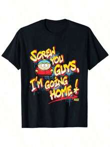 Funny 'Screw You Guys' Cartoon Graphic T-Shirt, South Park Style, With Colorful Character Design, Comfortable Cotton Casual Wear, Black, Sizes S To XXXL, 8SQB RV0E - 黑色 - 查看 11