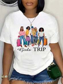 Camiseta de Mujer con Estampado Gráfico para Viajes de Chicas, Cuello Redondo, Regalo para Vacaciones - Blanco - Ver 6