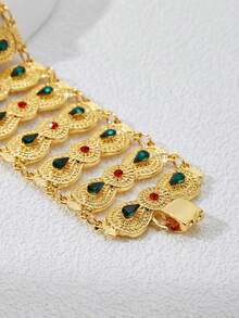 YIYI Bohemian Style Gold-Plated Red And Green Crystal Oversized Bangle Bracelet For Women - XSL--042 - View 2