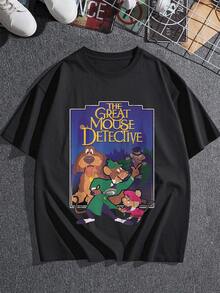 Ilustración de encantadores ratones detectives con lupa y compañeros en una aventura misteriosa que simboliza ingenio valentía y amistad perfecta para amantes de historias clásicas camiseta de mujer  cómoda y casual para uso diario - Negro - Ver 3
