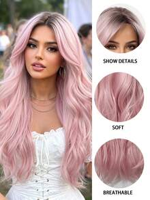 24-Inch Pink Gradient Natural Curly Long Wig With Bangs, Heat-Resistant Synthetic Woven Wig, Easy To Wear And Maintain For Everyday Women, Suitable For Halloween, Y2K Style, Cosplay, Music Festivals, And Beginners. A Great Holiday Gift For Girls. - Màu hồng ombre - Xem 7