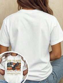 Camiseta Conmemorativa Patriótica para el 250º Aniversario del Día de la Independencia de los Estados Unidos, Estética Retro de Vacaciones en la Playa, Holgada y Cómoda, Camiseta para Celebrar el 250º Aniversario, Top Casual y Cómodo para Mujer, Ideal para Eventos y Fiestas, Tela 100% Algodón, Camiseta Gráfica de Algodón Premium Lavable a Máquina, Ropa de Verano para Mujer. - Verde militar - Ver 8