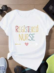 Women's Short Sleeve Sports T-Shirt With Hand-Drawn Registered Nurse Pattern - 白色 - 查看 6