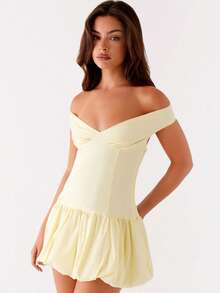 Women Bodycon Dresses Summer Off Shoulder Dress for Party Vacation - Amarillo - Ver 2