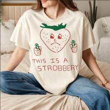 1 Piece, Cream And Red Aesthetic T-Shirt, Made Of High-Quality Cotton With A Fun Strawberry Design, Suitable For Couples, Available In Sizes S-3XL, Unisex, Urban Fashion, Casual Summer Style, Elegant Women's Style, Crew Neck Cotton T-Shirt, For Everyday Wear. | Perfect Holiday Gift | 100% Cotton Fabric | Soft And Comfortable | Crew Neck T-Shirt | - 杏色 - 查看 8