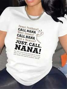 Casual Clothing Short-Sleeved T-Shirt |   Durable And Lightweight, Featuring A Fun "Nana" Sound Design, Suitable For Casual Wear And Comfortable Everyday Use, It's The Perfect Gift For Family Gatherings. It Has A Round Neckline, Medium Stretch Fabric, And A Soft Printed Patterned Material Women's Blouses>Shirt - 白色 - 查看 7