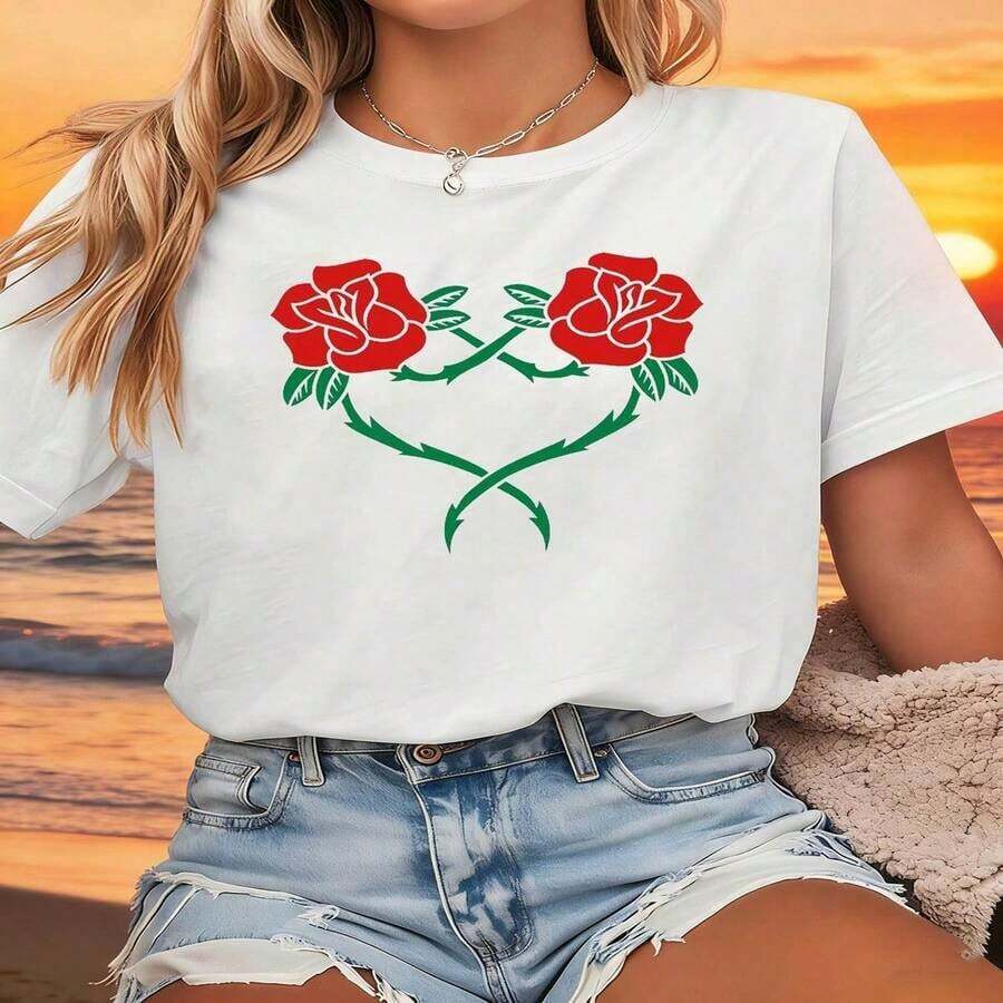 Women's Plus Size T-Shirt With Year Of The Horse 2026 Graphic Print | Casual Crew Neck, Medium Stretch Fabric, Ideal For Spring/Summer, Versatile For Everyday Wear, Shopping, Parties And Commuting. - 粉色 - 查看 1