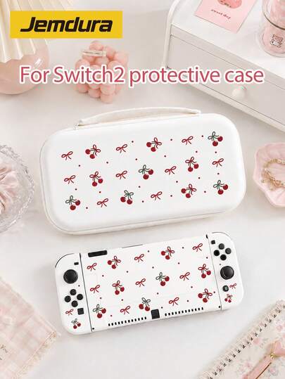 Ốp bảo vệ Switch/Switch 2 phong cách tối giản màu đỏ anh đào, họa tiết nơ, tương thích với Switch 2 (2025)/Switch NS/Switch OLED/Lite, phụ kiện máy chơi game Switch cao cấp, bộ đầy đủ bao gồm túi đựng, đế khe cắm thẻ, hộp đựng thẻ game, ốp bảo vệ Switch, món quà tuyệt vời dành cho người chơi Switch.