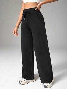 Pantalones Deportivos de Yoga para Mujer ZZLDewbera con Estampado de Letras y Cintura Cruzada - Negro - Ver 6