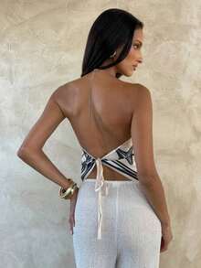 Blusa de mujer elegante con cuello de halter, estampado de tinte anudado y gasa para vacaciones en la playa - Multicolor 4 - Ver 2
