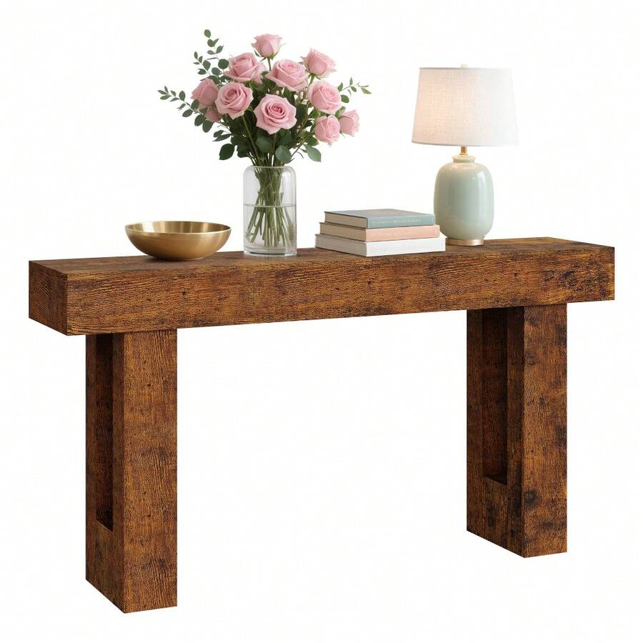 63" Long Console Table For Entryway, Rectangular Wooden Side Table For Behind The Sofa, Farmhouse Style Entry Table For Entryway, Hallway Or Living Room. - Rust Brown - View 1