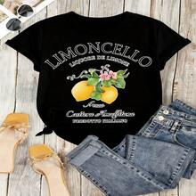 Limoncello Italian Lemon Liquor Graphic T-Shirt, 100% Cotton Oversized Soft Breathable Casual Crewneck Short Sleeve Top, Vintage Summer Vibes Tee for Women & Italy Lovers - Negro - Ver 13