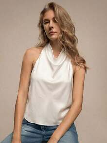 Vestido de fiesta sexy con espalda descubierta de unicolor para mujer, top hombros descubiertos - Beis - Ver 2