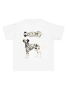 Women's Summer T-Shirt, Y2K Style, Round Neck, With A Fun And  Dalmatian Dog Print, Ideal For A Casual And Fashionable Look - 白色 - View 1