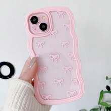 Bow Case For IPhone17 Pro Max, 16 Pro, 15 Plus, 14 Plus, 13 12, Clear Cute Ribbon Bow Phone Case Curly Wavy Aesthetic Phone Case, Slim Soft Transparent Shockproof Protective Cover For Women Girls - Pink - 粉色 - 查看 1