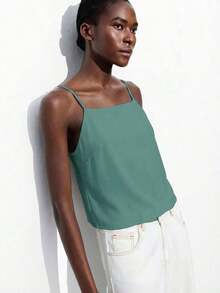 Blusa sin mangas con lazo ajustable, elegante para fiesta, oficina, viajes, casual, romántica, adecuada para invitados de boda, anfitriones, citas, fiestas, conciertos, desayunos, aeropuerto, vacaciones de verano - Verde 2 - Ver 5