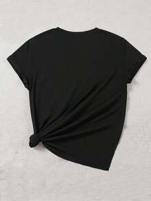 Women's T-Shirt With Gold Christmas Tree Print - Short Sleeve, Round Neck, Casual Style With Festive Gold And Black Print, Gold Star And Pine Tree Design, All-Season Party Outfit For Christmas, New Year's Eve, Winter Events (Machine Washable) Women's Blouses > Shirt - 黑色 - 查看 2