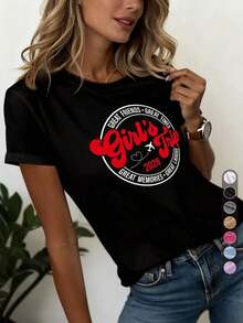 Women's 2026 Travel Themed Crew Neck T-Shirt - High Elasticity Fit, Ideal Matching Sets For Girlfriend Getaways, Graduation Parties And Travel - Machine Washable Casual Travel Themed T-Shirt - 黑色 - 查看 3