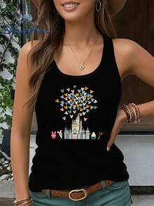 Disney'S New Licensed Women'S Collection For 2026 Features Popular Printed Designs, Including Mickey Mouse Castle Balloons And Candy Desserts.This Sleeveless Round-Neck Tank Top Is Stylish, Comfortable, And Versatile - màu đen - Xem 6