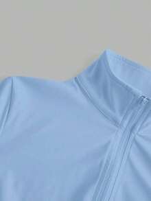 Chaqueta de manga larga de punto ajustada con protección solar para mujer en otoño/invierno, color albaricoque - Celeste - Ver 5