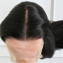 Tóc giả ren phía trước 13x4 - Tóc thẳng rẽ ngôi giữa, không cần keo. Được làm từ sợi chịu nhiệt cao, mang lại vẻ ngoài thanh lịch và tự nhiên cho phụ nữ mọi tông da. Tóc giả ren thoáng khí, nhẹ và thoải mái, phụ kiện đa năng dùng hàng ngày, cosplay, đám cưới, Halloween và Giáng sinh. - màu đen - Xem 4
