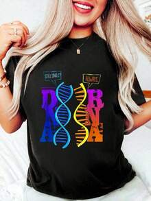 Camiseta Divertida de Mujer con Gráfico de Ciencia ADN ARN para Profesoras de Microbiología - Regalo, Camiseta Negra de Manga Corta y Cuello Redondo con Diseño Moleculares Juguetón, Lavable en Máquina, Ropa Educativa, Estampado Lúdico, Fácil Mantenimiento - Negro - Ver 2