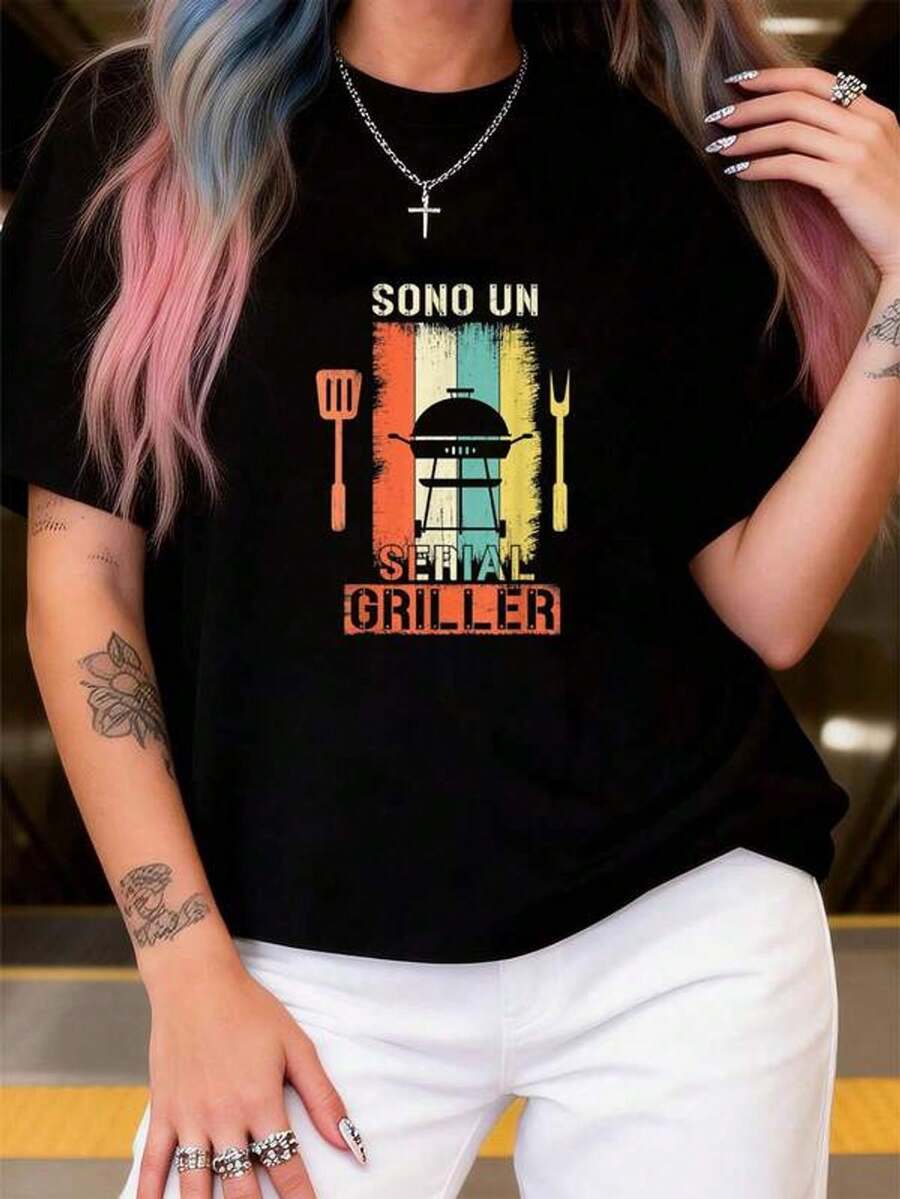 Camiseta "I'm a Serial Griller BBQ Grill"        copy.jpgcamiseta de ejercicio al aire libre para mujer, camisetas gr£ficas, tops cortos, conjuntos, tops, camisetas VY21