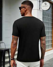 Aiyino Men's Cotton Graphic T-Shirt, Urban Casual Style, With Minimalist Smile Print On The Chest And Round Neck GCT5 - 黑色 - 查看 5