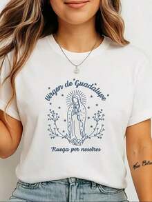 SummerVirgen De Guadalupe Our Lady Of Guadalupe Tshirt Virgen De Guadalupe Shirt Virgin Mary Shirt, Camiseta GráFica De Mujer De Manga Corta Con Cuello Redondo, Para Uso Diario Casual, Camis - Blanco - Ver 6
