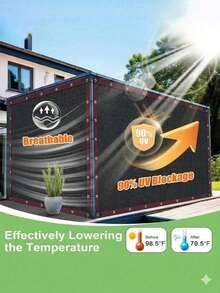 高品質打孔遮陽布，耐用防撕裂，安裝方便，抗紫外線咖啡色 HDPE 遮陽布，帆布涼亭遮陽布隱私屏風，適用於戶外露台、花園、涼亭遮陽 - 防曬網 - 查看 4