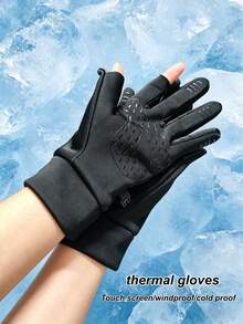 1 Par de Luvas Universais Quentes de Outono e Inverno para Homens e Mulheres, À Prova d'Água e à Prova de Vento, Tela Sensível ao Toque, com Bolso com Zíper/Malha Respirável/Silicone Antiderrapante/Design de Dedo Reversível/Fivela Antiperda, Adequado para Esportes ao Ar Livre como Esqui, Pesca - Preto - Visão 3