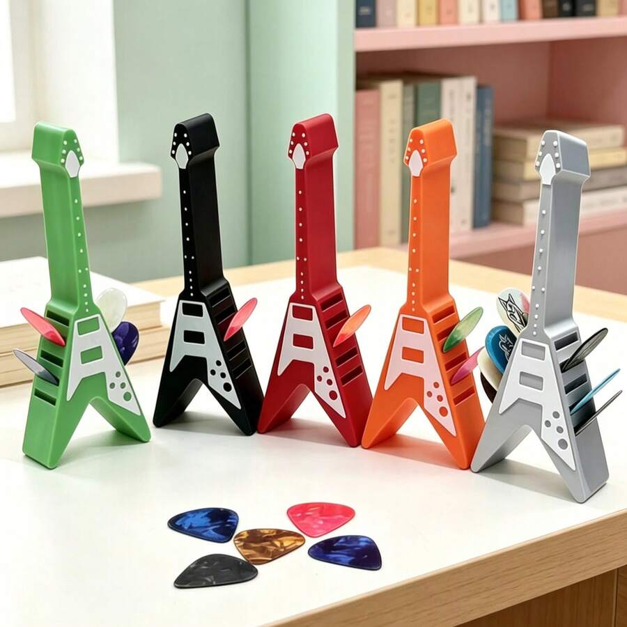 3D Printed V-Shaped Guitar Design Guitar Pick Holder, 10-Slot Double-Sided Storage Box, Colorful And Cute Guitar Pick Organizer, Unique Musical Instrument Accessory Decor, Practical And Creative Gift For Guitar Music Lovers (Picks Not Included) - Multicolor - View 1