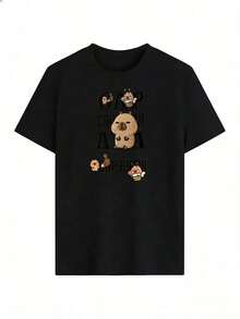 Camiseta con Capybaras Lindas y Texto "Capybara",Camiseta de manga corta de moda para primavera y verano de 2026, hecha en México, 180 gramos. Estampado de dibujos animados, modelo de pareja, apta para uso interior o exterior. Cuello redondo, unisex, ideal para oficina y ocio. Paquete de una pieza. - BK-P631577SLNDXZGY355 - Ver 2