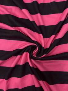 Camiseta casual de mujer de cuello redondo y manga corta con estampado de rayas de contraste - Multicolor - Ver 3