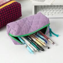 Large Capacity Plaid Pencil Case Suitable For Office And School, Color Block Student Stationery Storage Bag With Portable Desktop Storage Pouch, Compact Stationery Organizer Box Suitable For Classroom Supplies - Style 1 - View 4