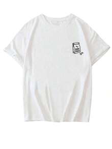Nueva Camiseta Casual de Verano con Estampado de Comida y Bebida para el Desayuno, Cuello Redondo y Manga Corta, Blusa Blanca Versátil y a la Moda para Uso Diario de Mujer - Blanco - Ver 4