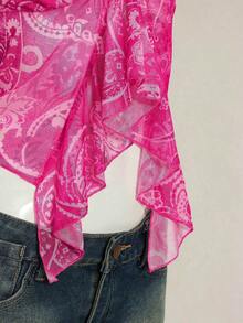 ICON Camisola Ajustada con Cuello en V y Volantes, Estampado Paisley Teal, Estilo Bohemio Retro Sexy Y2K para Mujer - Rosa - Ver 10