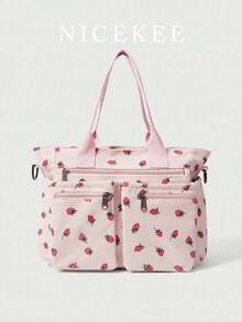 Fashionable Large Capacity Multi Pocket Versatile Tote Bag, Niche Design Simple Strawberry Shoulder Bag, Casual Daily Crossbody Bag, Suitable For Attending Classes, Commuting, Daily Outings, And Parties - Multicolor - View 1