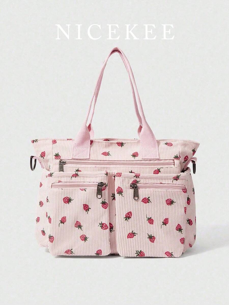 Fashionable Large Capacity Multi Pocket Versatile Tote Bag, Niche Design Simple Strawberry Shoulder Bag, Casual Daily Crossbody Bag, Suitable For Attending Classes, Commuting, Daily Outings, And Parties - Multicolor - View 1