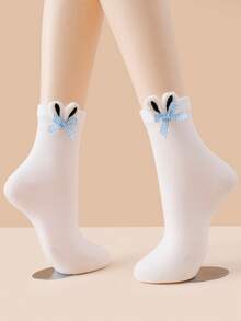 1/2/4 Pairs Women's Handmade Cute Rabbit Ear, Bowknot, Lolita Style Mid-Calf Socks - Multicolor - View 13