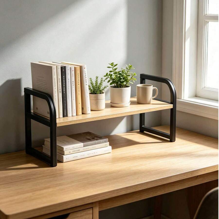 1pc Multi-Functional Desktop Storage Rack, Iron Shelving Unit, Suitable For Desk/Office/Kitchen, Space-Saving Storage Solution - A - View 1