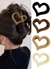 4 buc/1 buc agrafe de păr ușoare în formă de inimă, negre, albe, maro, kaki, pentru fete, agrafe de păr elegante, versatile, în culori solide, potrivite pentru zi cu zi, casual, petrecere, serviciu, vacanță, spălarea feței, machiaj, asortarea ținutelor, accesorii de păr, agrafe elegante cu gheare, ținute de vară - Multicolor - Vizualizare 8