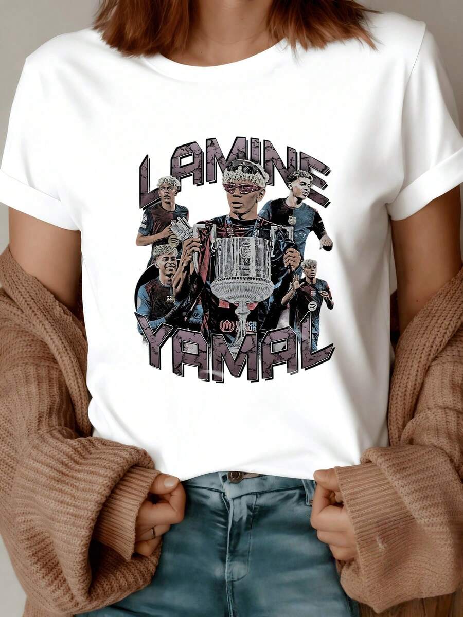 Moments Of Sporting Celebration With A Shining Trophy, Figures Enjoying The Victory, Energy And Passion In Modern Tones, Comfortable Casual Women's T-Shirt For Everyday Wear - 白色 - 查看 1