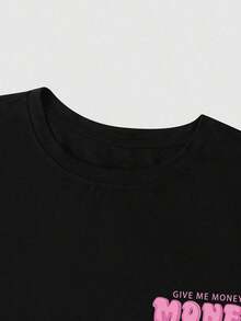 Men's Plus Size Casual Short-Sleeved T-Shirt With Crew Neck And Graphic Letter Print, For Going Out - Black - View 3