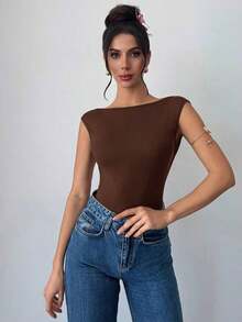 Body elegante y romántico sin espalda para mujer, adecuado para fiestas, vacaciones, regreso a clases, citas románticas y atuendo de boda y cumpleaños - Café integral - Ver 5